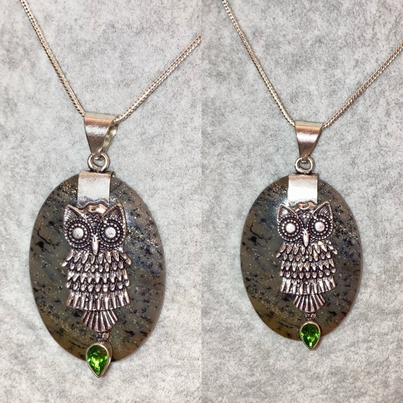 Picasso Jasper Gemstone Handmade Owl Boho Pendant - Picture 2 of 6